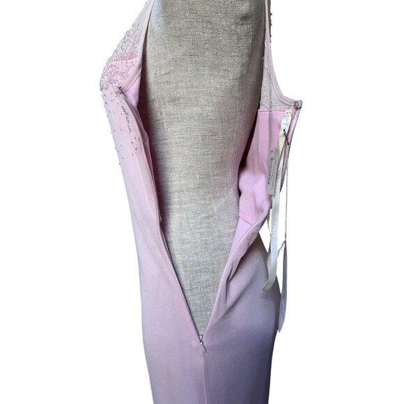 Vintage 1990s NWT Cassandra Stone Beaded Blush Pink Mesh Tulle Maxi Prom Dress - Picture 10 of 10